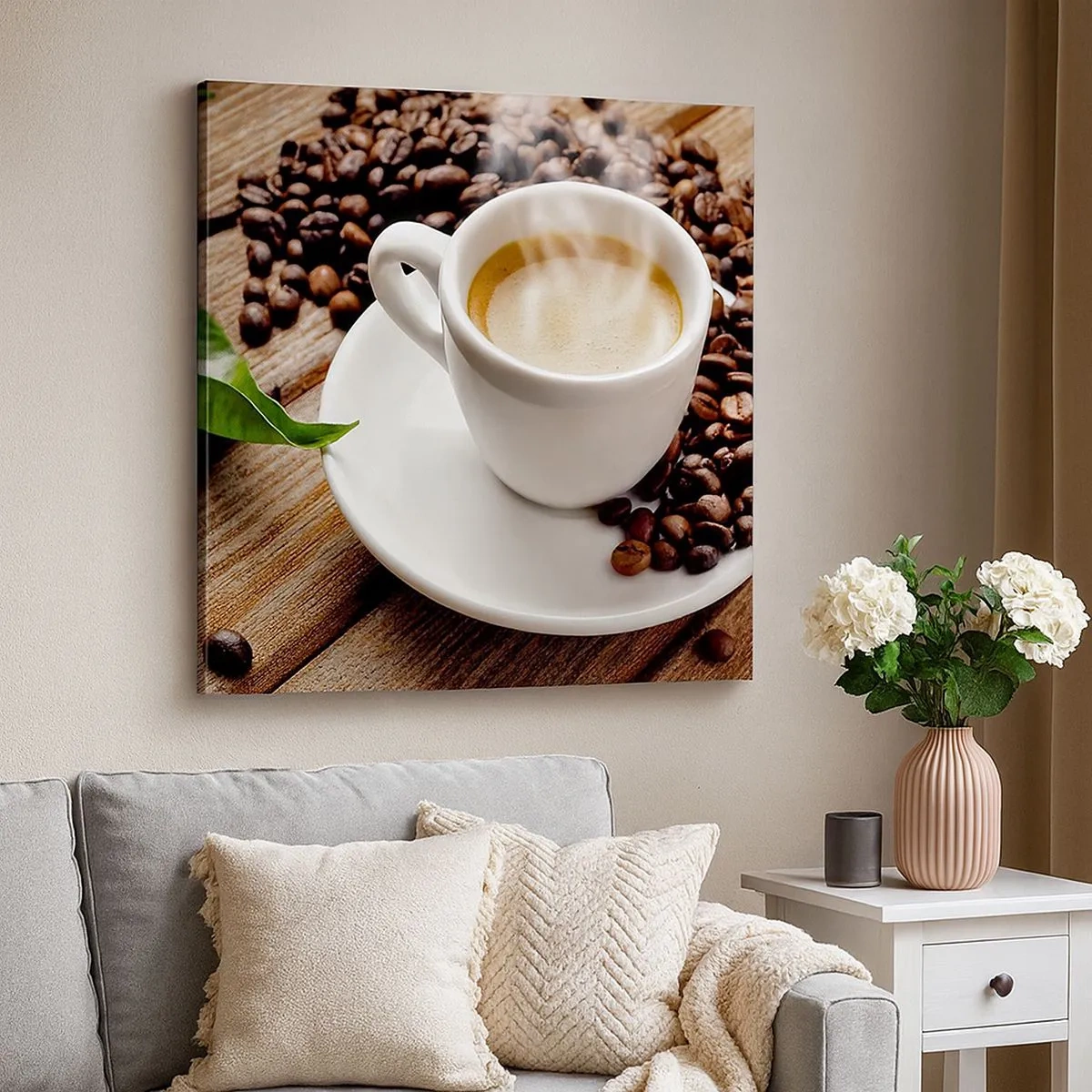 Bild auf Leinwand - Leinwandbild - Kaffee auf der Bank - 30x30 cm