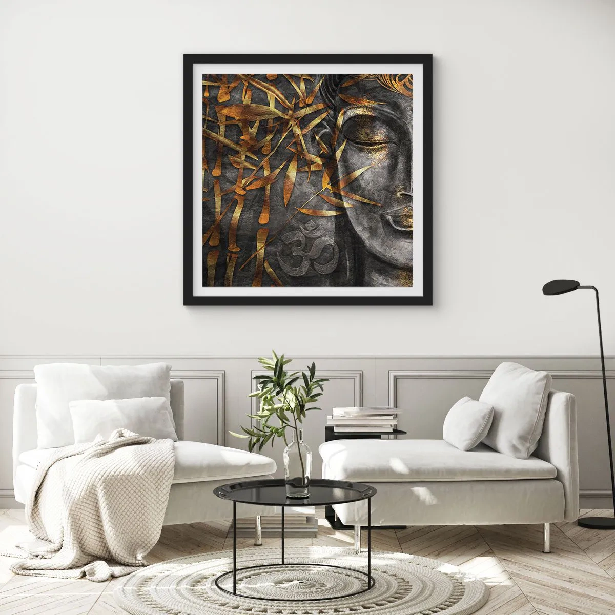 Poster in einem schwarzem Rahmen - Fühle den Frieden - 30x30 cm