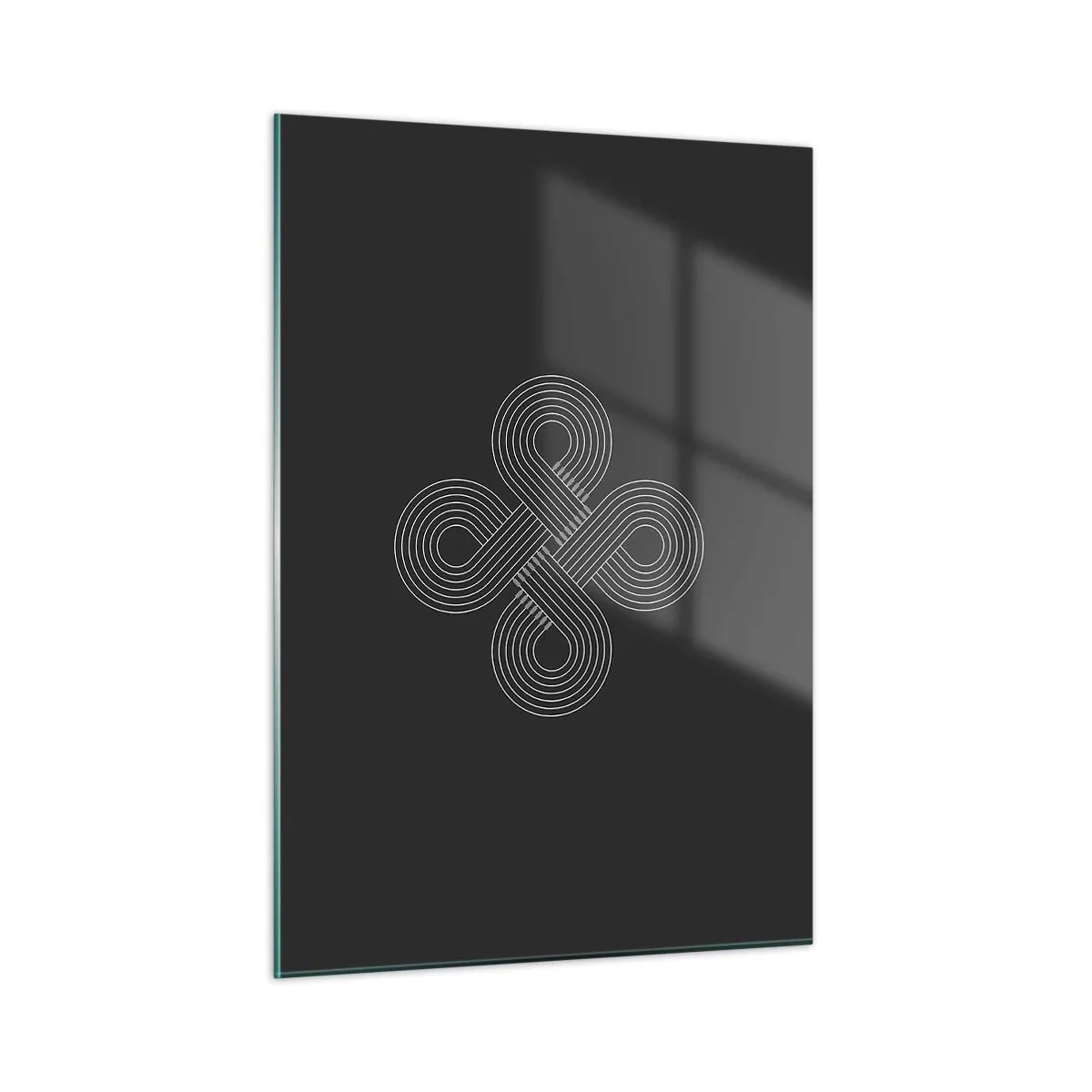 Glasbild - Bild auf glas - Minimalistisches weißes keltisches Symbol auf schwarzem Hintergrund - 50x70cm - Im keltischen Geist - Moderne Wanddekoration für Wohnzimmer und Schlafzimmer ARTTOR