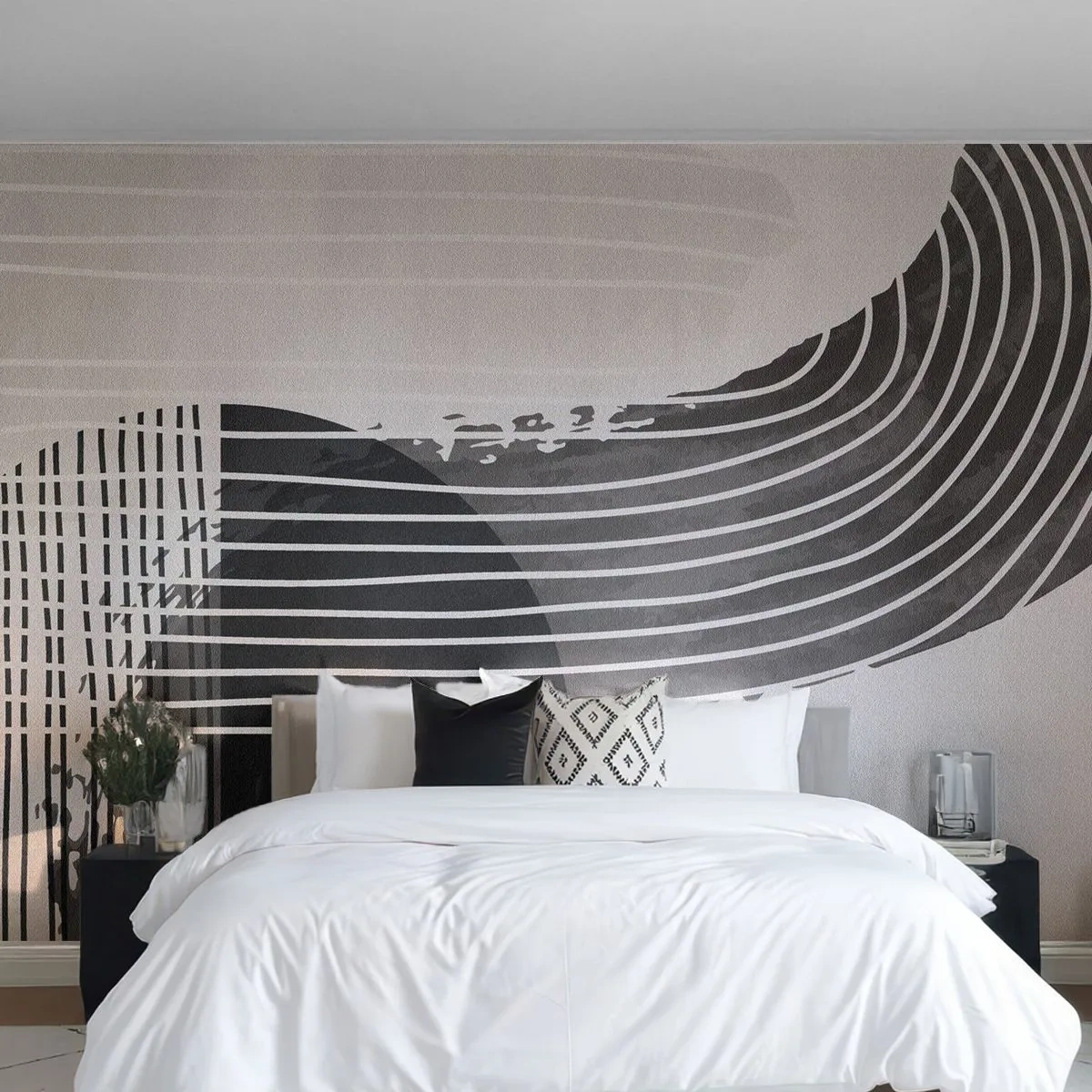 Fototapete Premium Sand - Abstrakte Formen in Schwarz- und Grautönen - 100x70cm - Hin und zurück - Moderne Wanddekoration für Wohnzimmer und Schlafzimmer ARTTOR
