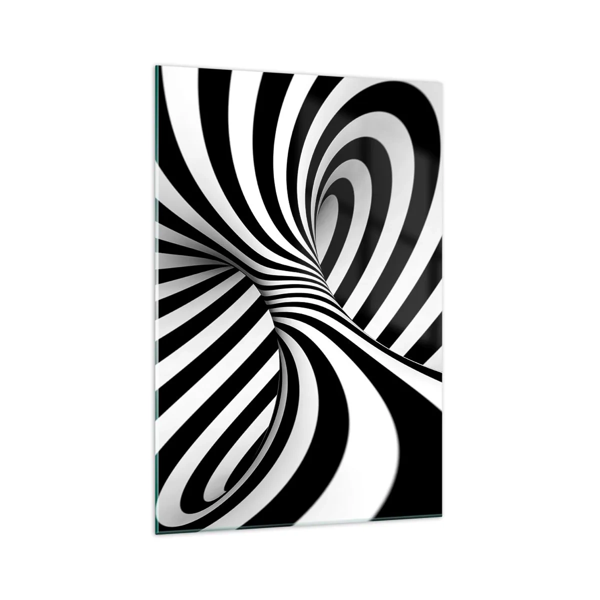 Glasbild - Bild auf glas - Abstrakter Tunnel mit schwarz-weißen Spiralstreifen - 70x100cm - Komposition: Tanzraum - Moderne Wanddekoration für Wohnzimmer und Schlafzimmer ARTTOR
