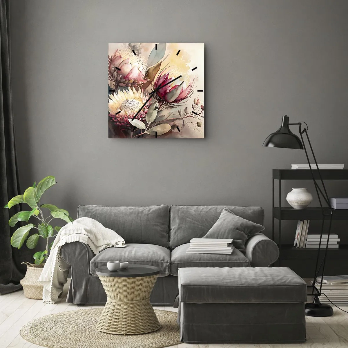 Wanduhr - Glasuhr - Im Profil und en face - 30x30 cm