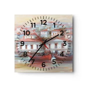 Wanduhr - Glasuhr - Glückliche Stadt - 40x40 cm