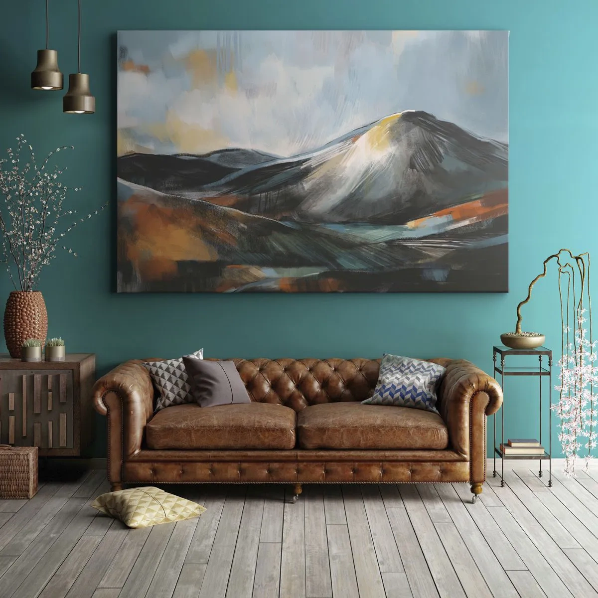 Bild auf Leinwand - Leinwandbild - Abstrakte Berglandschaft in warmen Farbtönen - 120x80cm - Roh und schön - Moderne Wanddekoration für Wohnzimmer und Schlafzimmer ARTTOR