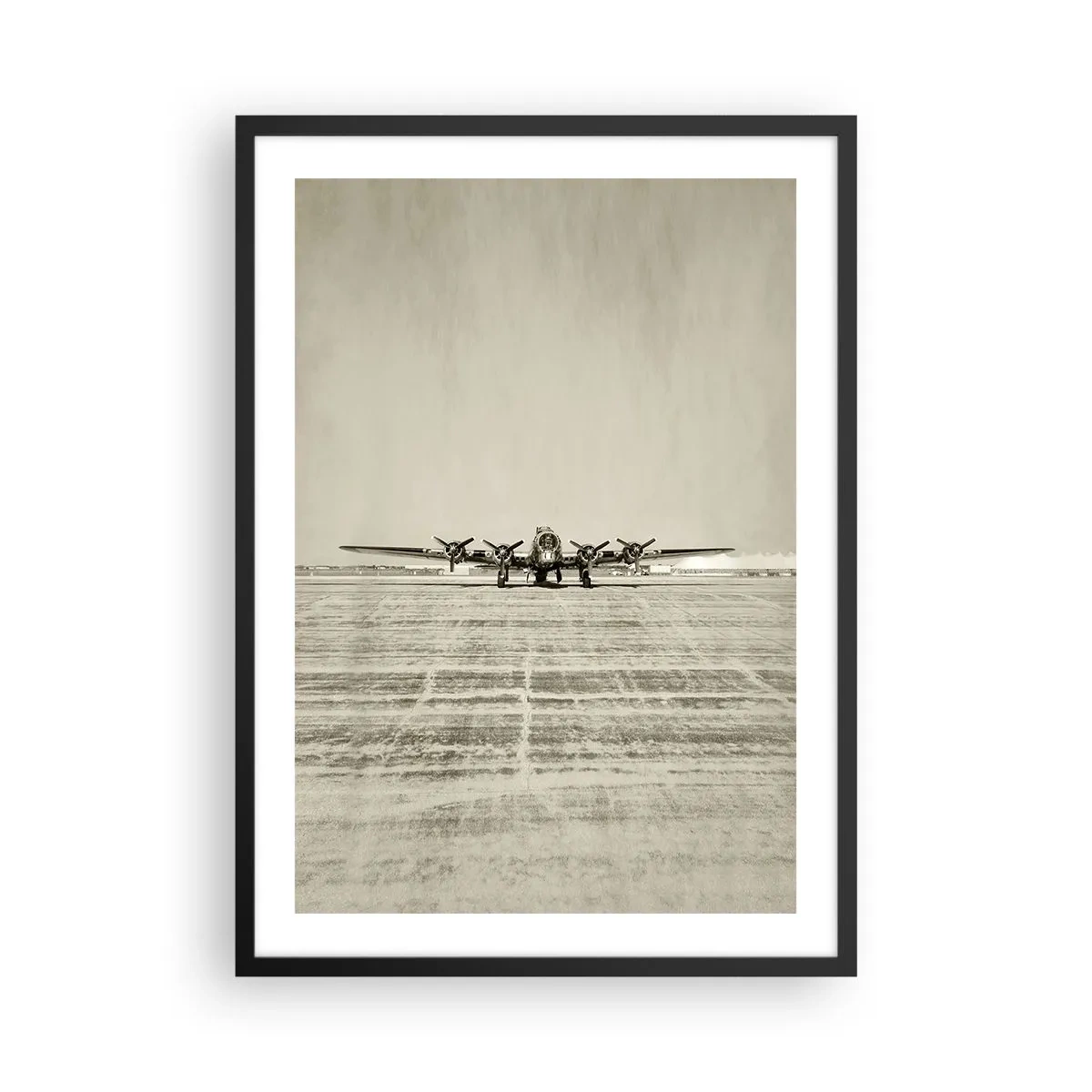 Poster in einem schwarzem Rahmen - Ein Oldtimer-Flugzeug auf der Landebahn - 50x70cm - Wie immer bereit - Moderne Wanddekoration für Wohnzimmer und Schlafzimmer ARTTOR
