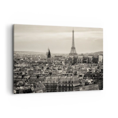 Bild auf Leinwand - Leinwandbild - Panorama von Paris mit dem Eiffelturm in Sepiatönen - 120x80cm - Über den Dächern von Paris - Moderne Wanddekoration für Wohnzimmer und Schlafzimmer ARTTOR