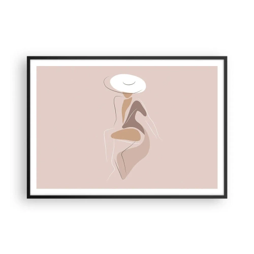 Poster in einem schwarzem Rahmen - Minimalistische Silhouette einer Frau mit Hut - 100x70cm - Eine Dame sein - Moderne Wanddekoration für Wohnzimmer und Schlafzimmer ARTTOR