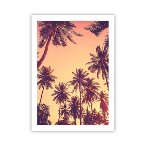 Poster - Palmen in den warmen Farben des Sonnenuntergangs - 50x70cm - Tropische Variante - Moderne Wanddekoration für Wohnzimmer und Schlafzimmer ARTTOR