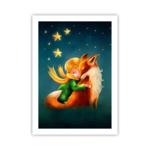 Poster - Eine Figur mit einem Fuchs in einer zauberhaften Sternenkulisse - 50x70cm - Kleiner Prinz - Moderne Wanddekoration für Wohnzimmer und Schlafzimmer ARTTOR