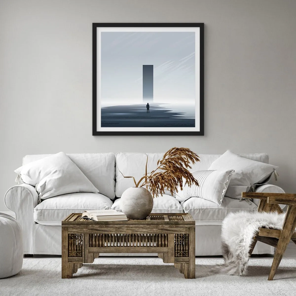 Poster in einem schwarzem Rahmen - Chance oder Bedrohung? - 50x50 cm