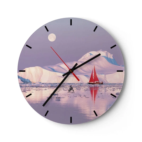 Wanduhr - Glasuhr - Ein Segelschiff mit Eisbergen im Hintergrund im Mondlicht - 30x30cm - Die Hitze des Segels, die Kälte des Eises - Moderne Wanddekoration für Wohnzimmer, Küche und Schlafzimmer ARTTOR