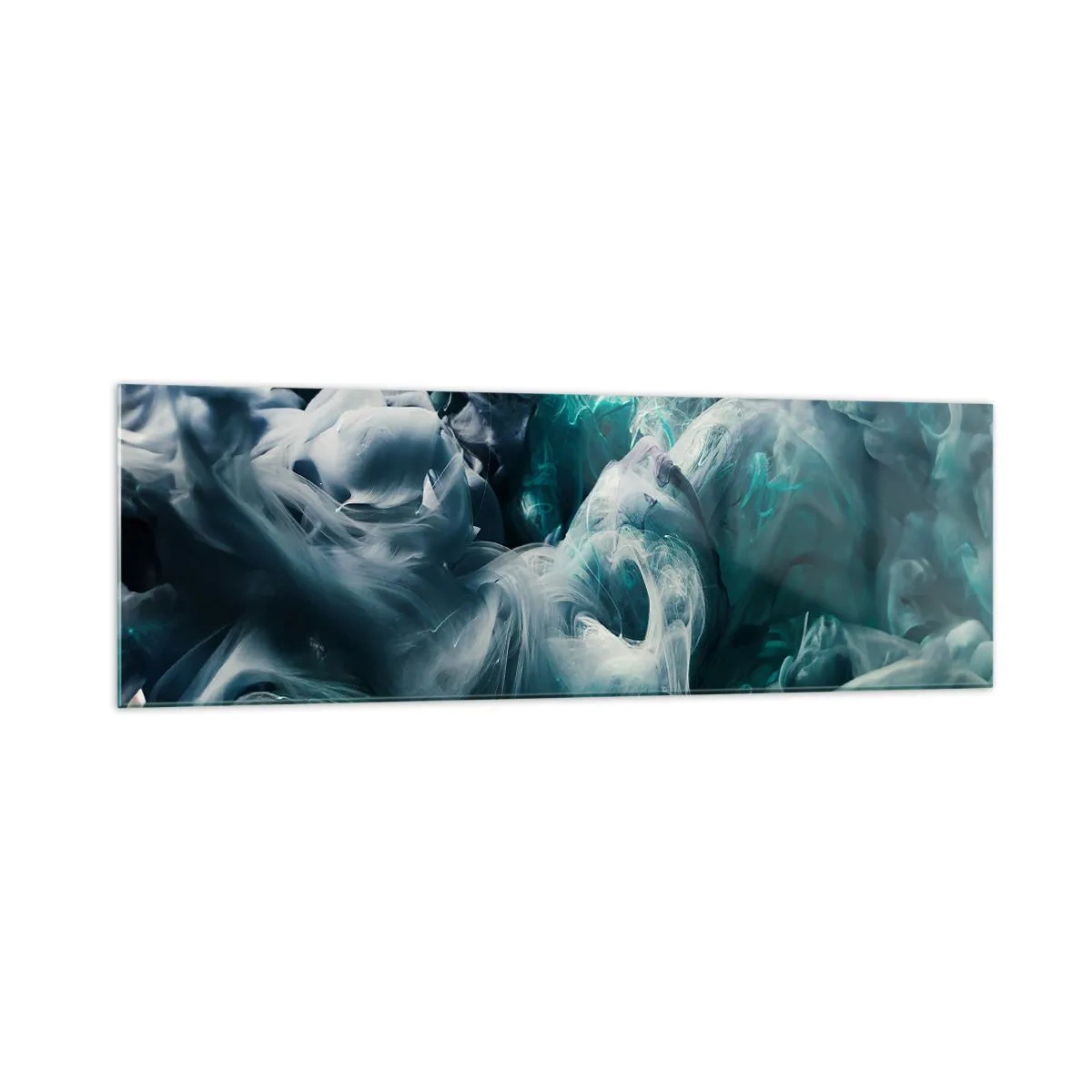 Glasbild - Bild auf glas - Dynamische abstrakte Wellen in Blau- und Weißtönen - 160x50cm - Farbbewegung - Moderne Wanddekoration für Wohnzimmer und Schlafzimmer ARTTOR