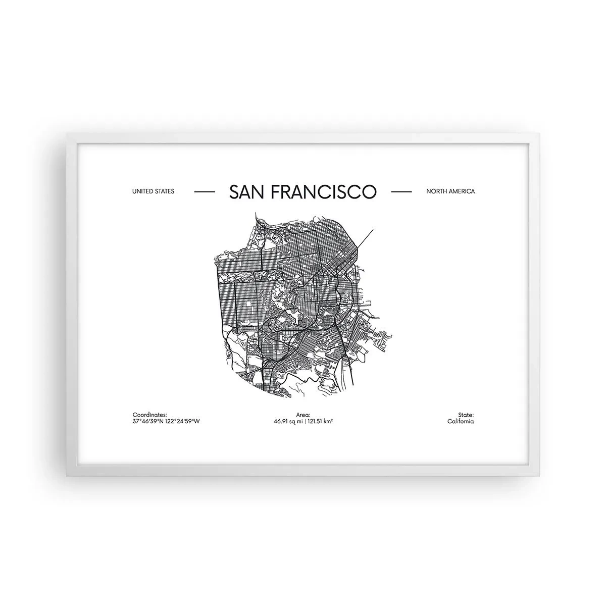 Poster in einem weißen Rahmen - Anatomie von San Francisco - 70x50 cm