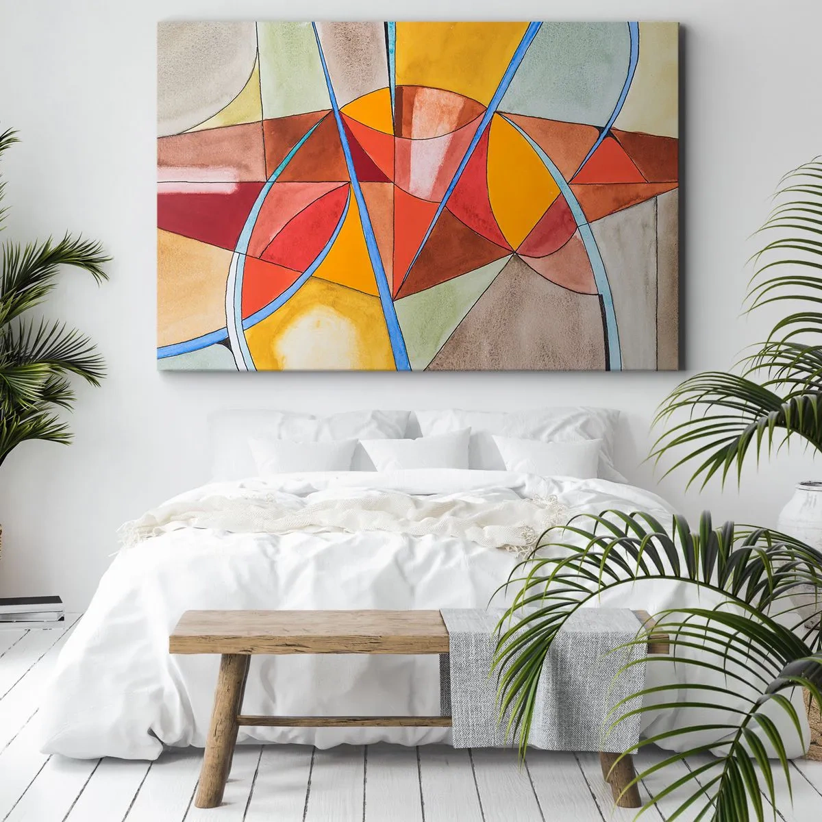 Bild auf Leinwand - Leinwandbild - Eine abstrakte Komposition in lebendigen geometrischen Farben. - 120x80cm - Das Karussell, das Traumkarussell - Moderne Wanddekoration für Wohnzimmer und Schlafzimmer ARTTOR