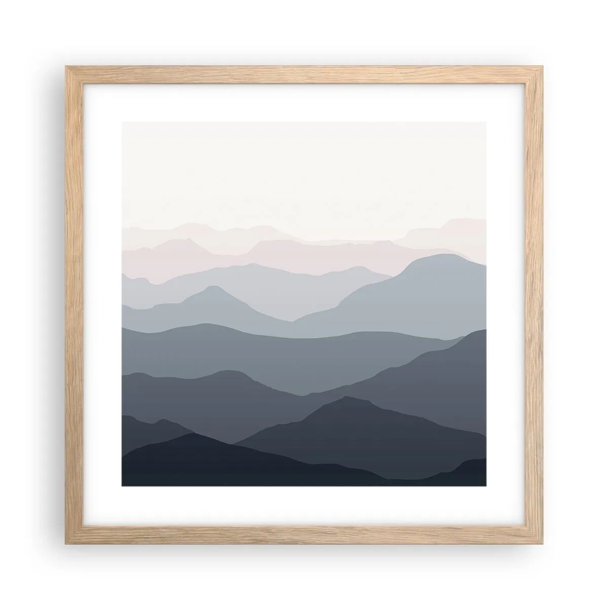 Poster in einem Rahmen aus heller Eiche - Wellen der Berge - 40x40 cm