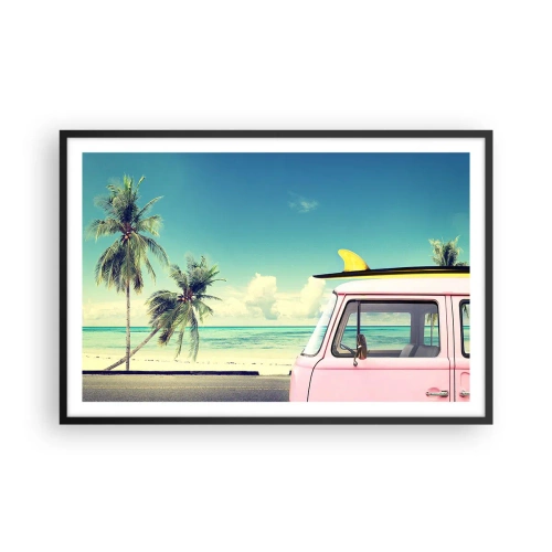 Poster in einem schwarzem Rahmen - Zeit um in die Ferien zu starten - 91x61 cm