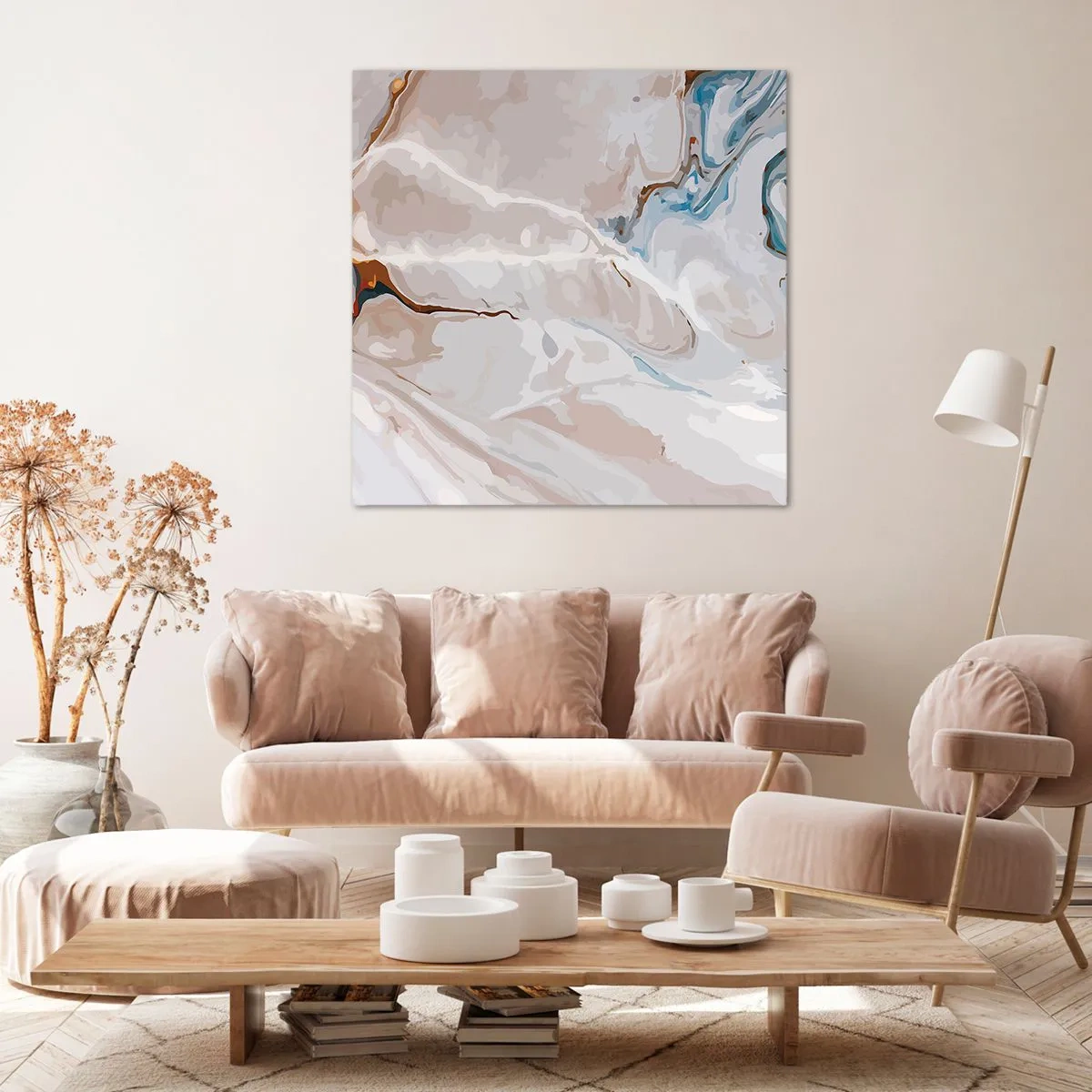 Bild auf Leinwand - Leinwandbild - Blau schlängelt sich unter dem Weiß - 60x60 cm