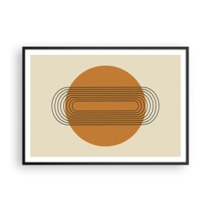 Poster in einem schwarzem Rahmen - Geometrisches Muster mit orangefarbenen Kreisen und Linien - 100x70cm - Perfekter Plan - Moderne Wanddekoration für Wohnzimmer und Schlafzimmer ARTTOR