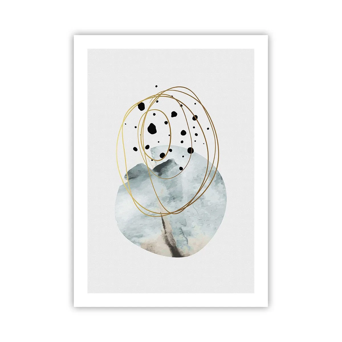 Poster - Minimalistische Abstraktion mit Akzenten in Gold und Blau - 50x70cm - Vom Weltraum umarmt - Moderne Wanddekoration für Wohnzimmer und Schlafzimmer ARTTOR