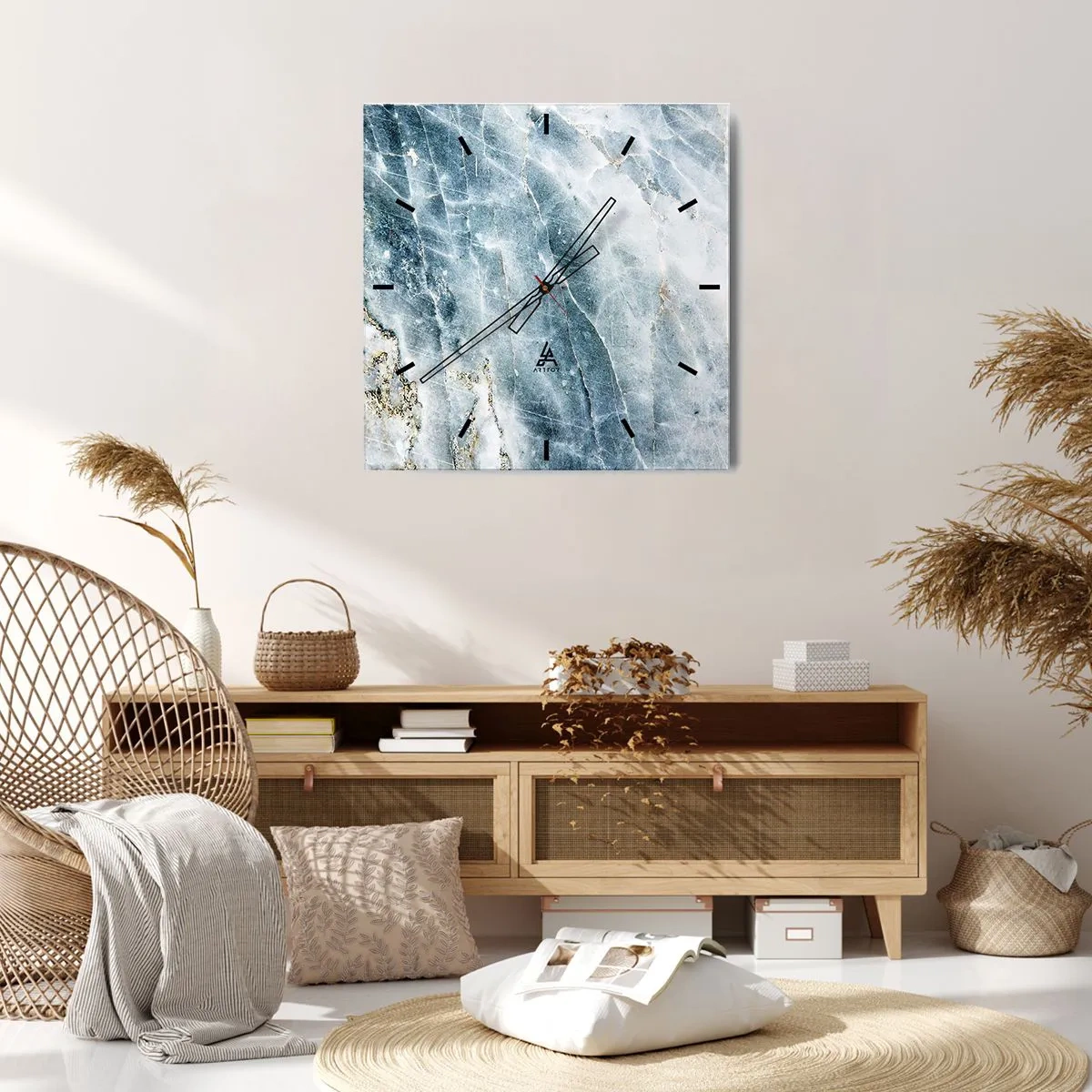 Wanduhr - Glasuhr - Marmorstruktur in Blau- und Weißtönen - 30x30cm - Eiswelt - Moderne Wanddekoration für Wohnzimmer und Schlafzimmer ARTTOR