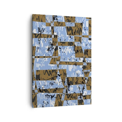 Bild auf Leinwand - Leinwandbild - Eine abstrakte Komposition aus Rechtecken in Braun- und Blautönen. - 50x70cm - Ein nicht-menschlicher Ausschnitt - Moderne Wanddekoration für Wohnzimmer und Schlafzimmer ARTTOR