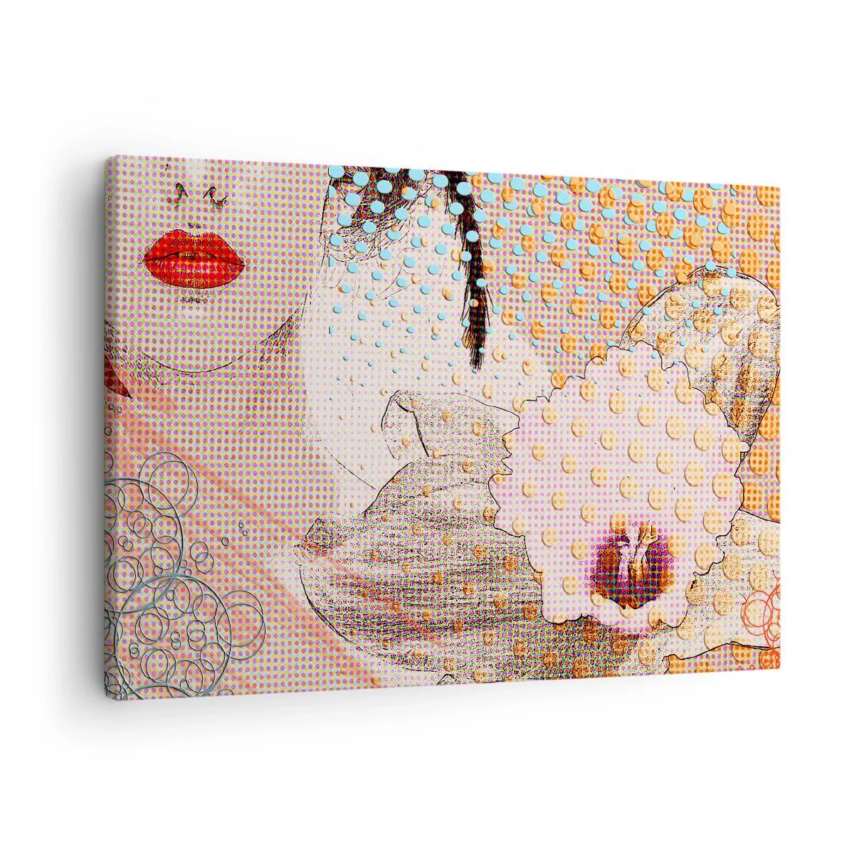 Bild auf Leinwand - Leinwandbild - Abstraktes Kunstwerk mit Mund- und Orchideenmotiv - 70x50cm - Comic-Heldin - Moderne Wanddekoration für Wohnzimmer und Schlafzimmer ARTTOR