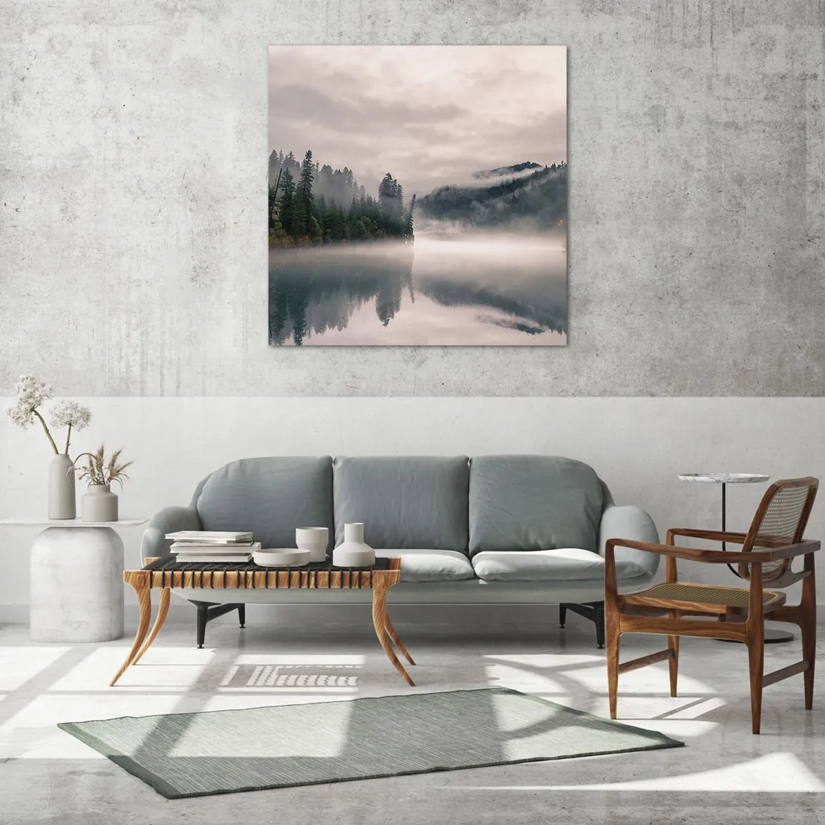 Glasbild - Bild auf glas - In Reflexion, im Nebel - 70x70 cm