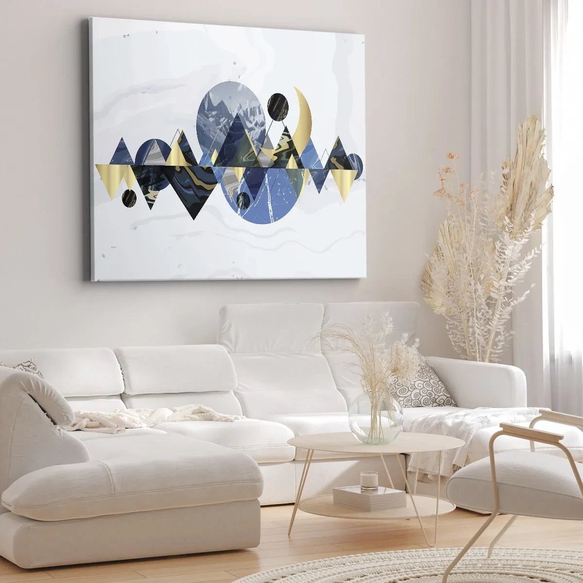 Bild auf Leinwand - Leinwandbild - Abstrakte geometrische Muster mit Bergmotiven - 120x80cm - Geometrische Landschaft - Moderne Wanddekoration für Wohnzimmer und Schlafzimmer ARTTOR