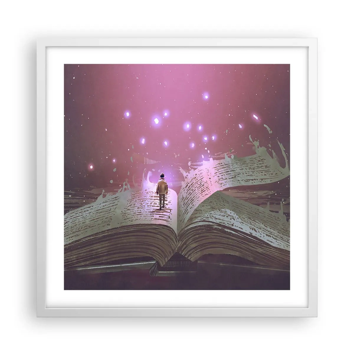 Poster in einem weißen Rahmen - Einladung in eine andere Welt - lesen Sie! - 50x50 cm