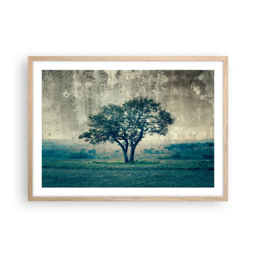 Poster in einem Rahmen aus heller Eiche - Ein Apfelbaum auf blauem Feld? - 70x50 cm