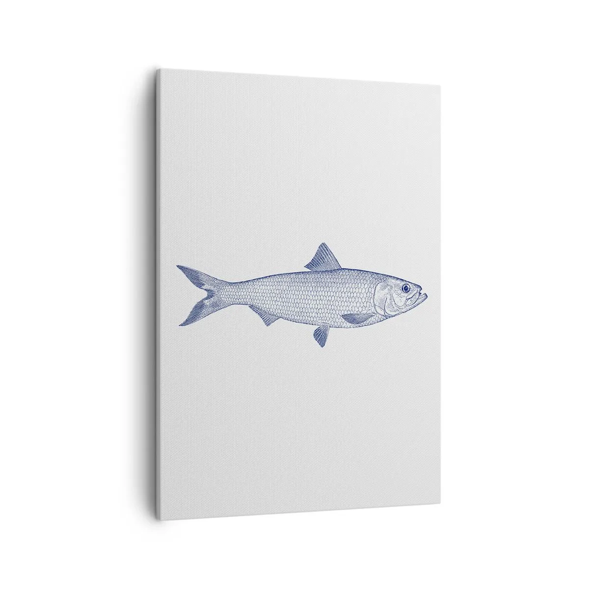 Bild auf Leinwand - Leinwandbild - Illustration eines Fisches in Blautönen auf hellem Hintergrund - 50x70cm - Grüße aus den nördlichen Meeren - Moderne Wanddekoration für Wohnzimmer und Schlafzimmer ARTTOR