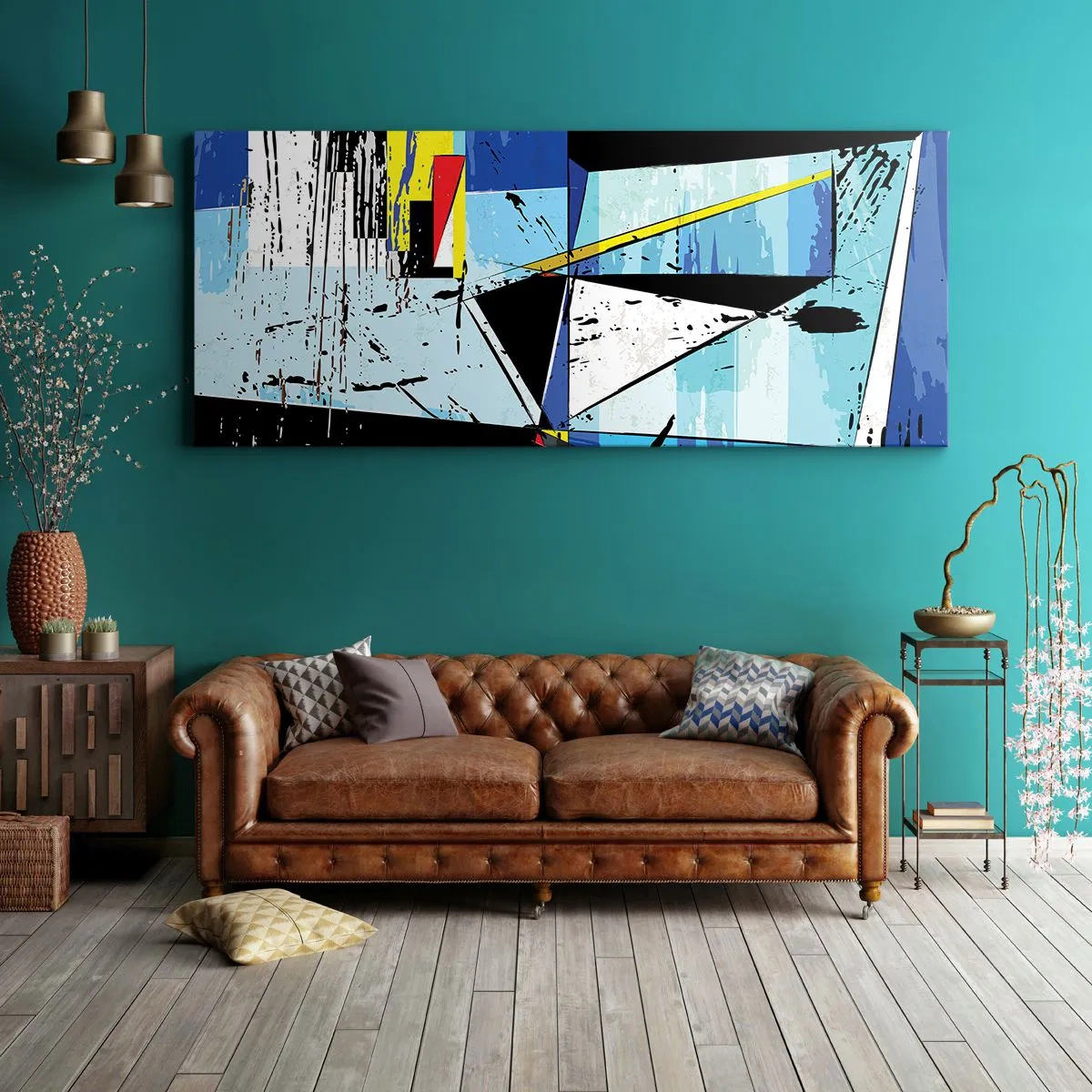 Bild auf Leinwand - Leinwandbild - Abstrakte geometrische Komposition in lebendigen Farben - 160x50cm - Betrachten Sie die Welt aus einem Blickwinkel ... - Moderne Wanddekoration für Wohnzimmer und Schlafzimmer ARTTOR