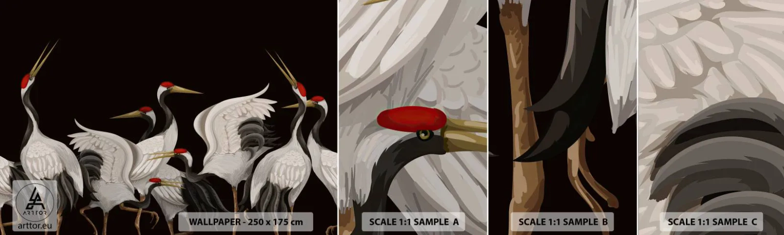Fototapetenmuster Standard Eco - Vogelsachen - Kräne, Vögel, Stück - 100x30 cm