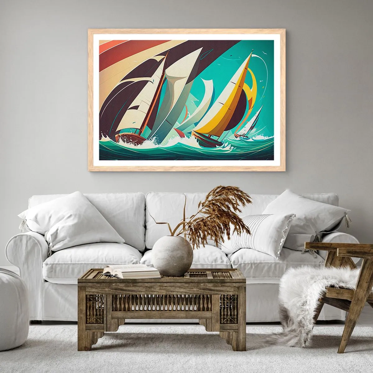 Poster in einem Rahmen aus heller Eiche - Viel Glück mit den Elementen - 91x61 cm