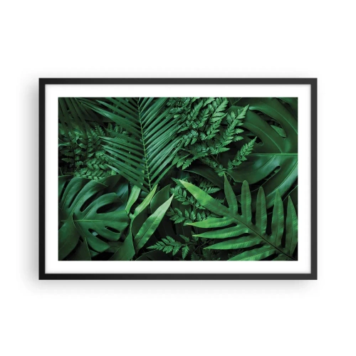 Poster in einem schwarzem Rahmen - Grüne tropische Blätter in einer dichten und natürlichen Komposition - 70x50cm - Eingebettet ins Grüne - Moderne Wanddekoration für Wohnzimmer und Schlafzimmer ARTTOR