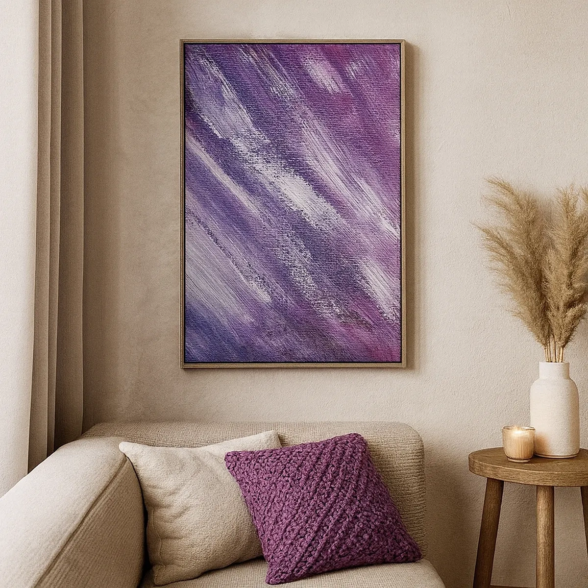 Bild auf Leinwand - Leinwandbild - Abstrakte Pinselstriche in Lila- und Rosatönen - 50x70cm - Wenn der sonnige Wind weht - Moderne Wanddekoration für Wohnzimmer und Schlafzimmer ARTTOR