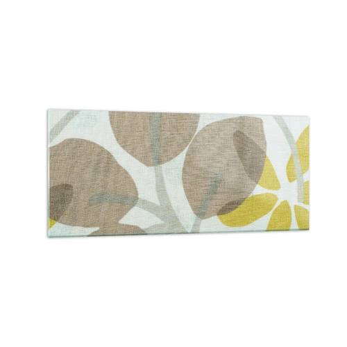 Glasbild - Bild auf glas - Abstrakte Blätter in Beige- und Gelbtönen - 120x50cm - Komposition in voller Sonne - Moderne Wanddekoration für Wohnzimmer und Schlafzimmer ARTTOR