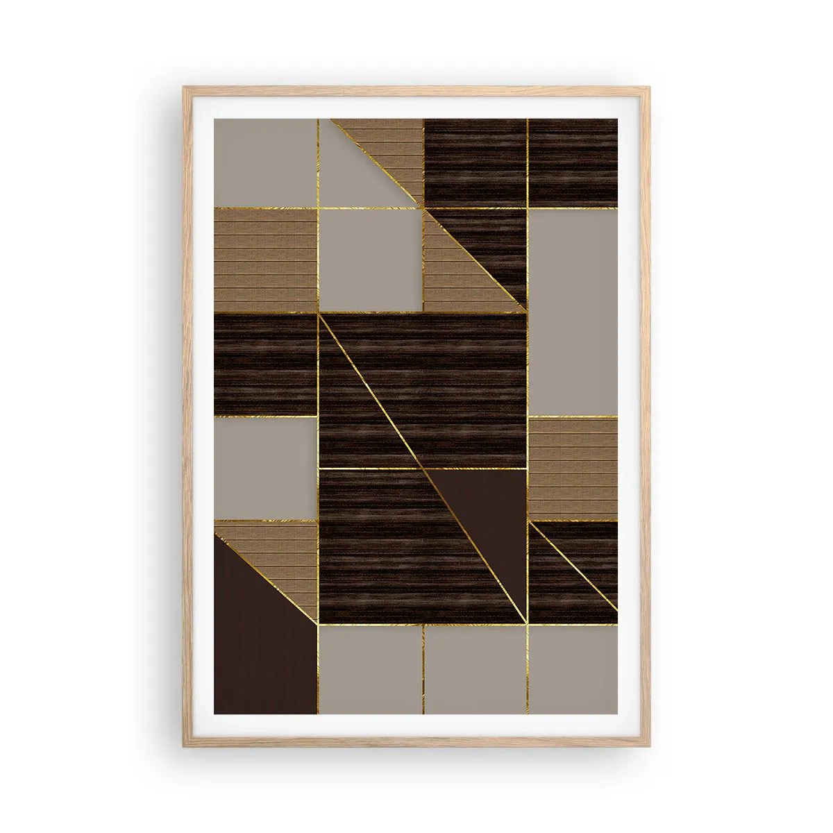 Poster in einem Rahmen aus heller Eiche - Ein Mosaik aus Braun und Gold - 70x100 cm
