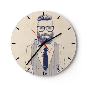 Wanduhr - Glasuhr - Hipster-Bild eines bärtigen Mannes mit einer Pfeife - 30x30cm - Fröhlich, maskulin und modisch - Moderne Wanddekoration für Wohnzimmer, Küche und Schlafzimmer ARTTOR
