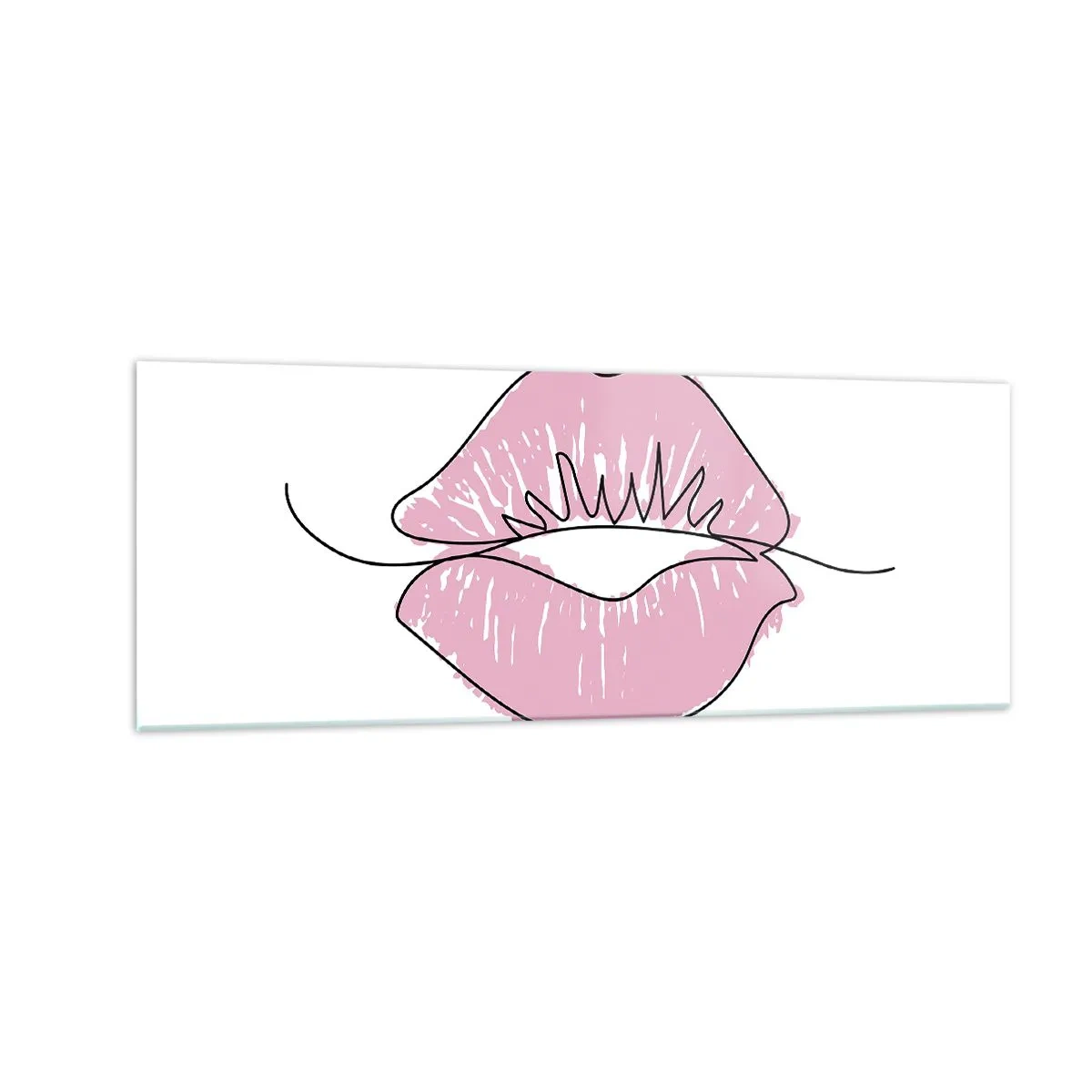Glasbild - Bild auf glas - Minimalistische Lippenzeichnung in einem Rosaton - 140x50cm - Bereit zum Küssen? - Moderne Wanddekoration für Wohnzimmer und Schlafzimmer ARTTOR