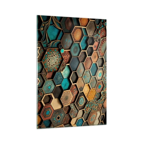 Glasbild - Bild auf glas - Bunte Ornamente in sechseckigen Mustern - 80x120cm - Arabische Ornamente – Variation - Moderne Wanddekoration für Wohnzimmer und Schlafzimmer ARTTOR