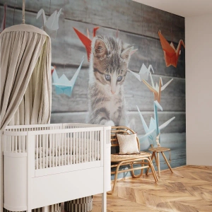 Maßgeschneiderte Fototapete Premium Sand - Erste Stunde - Tiere, Katze, Origami