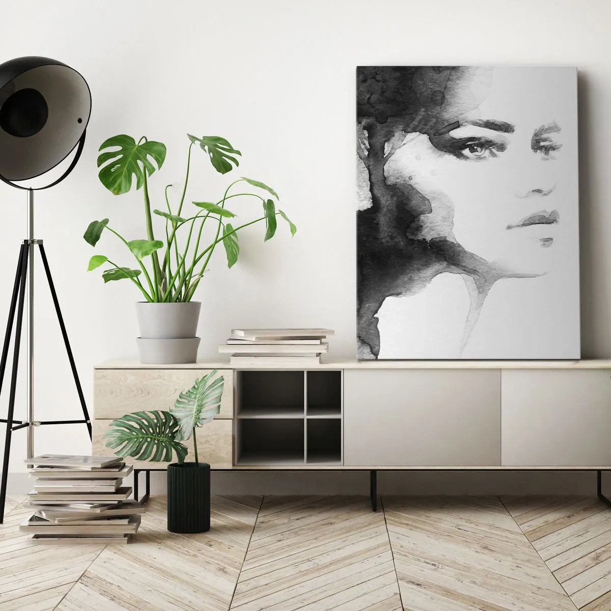 Bild auf Leinwand - Leinwandbild - Ein subtiles Porträt einer Frau in Schwarz-Weiß-Tönen - 50x70cm - Aus Geheimnis und Nebel - Moderne Wanddekoration für Wohnzimmer und Schlafzimmer ARTTOR
