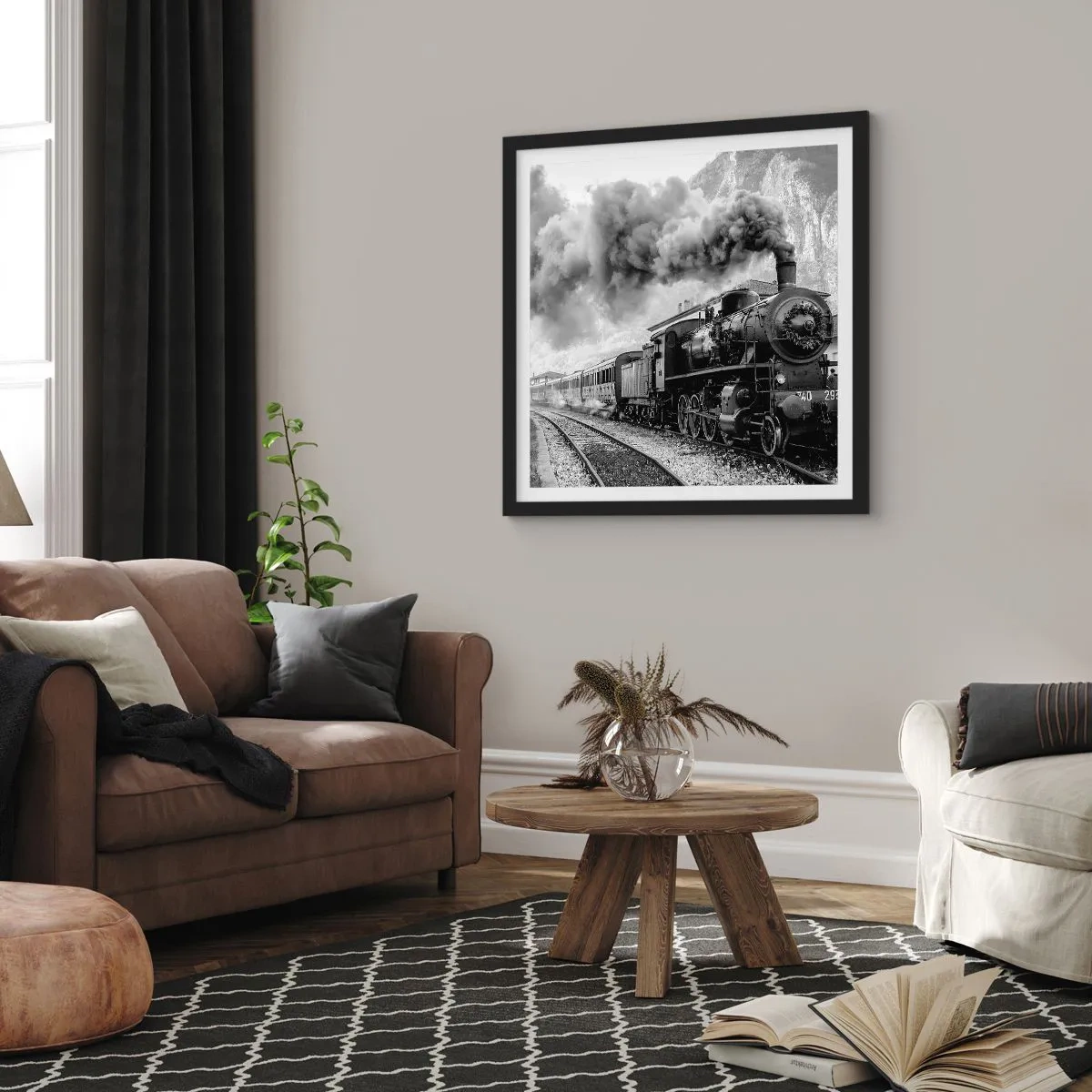 Poster in einem schwarzem Rahmen - Steht am Bahnhof ... - 60x60 cm