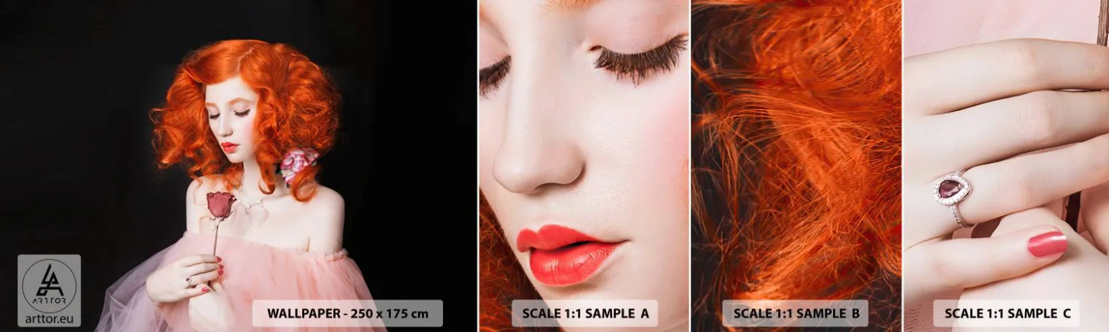 Fototapeten Muster Selbstklebend Deluxe Sticker - Im barocken Stil - Frau, Modell, Rose - 100x30 cm