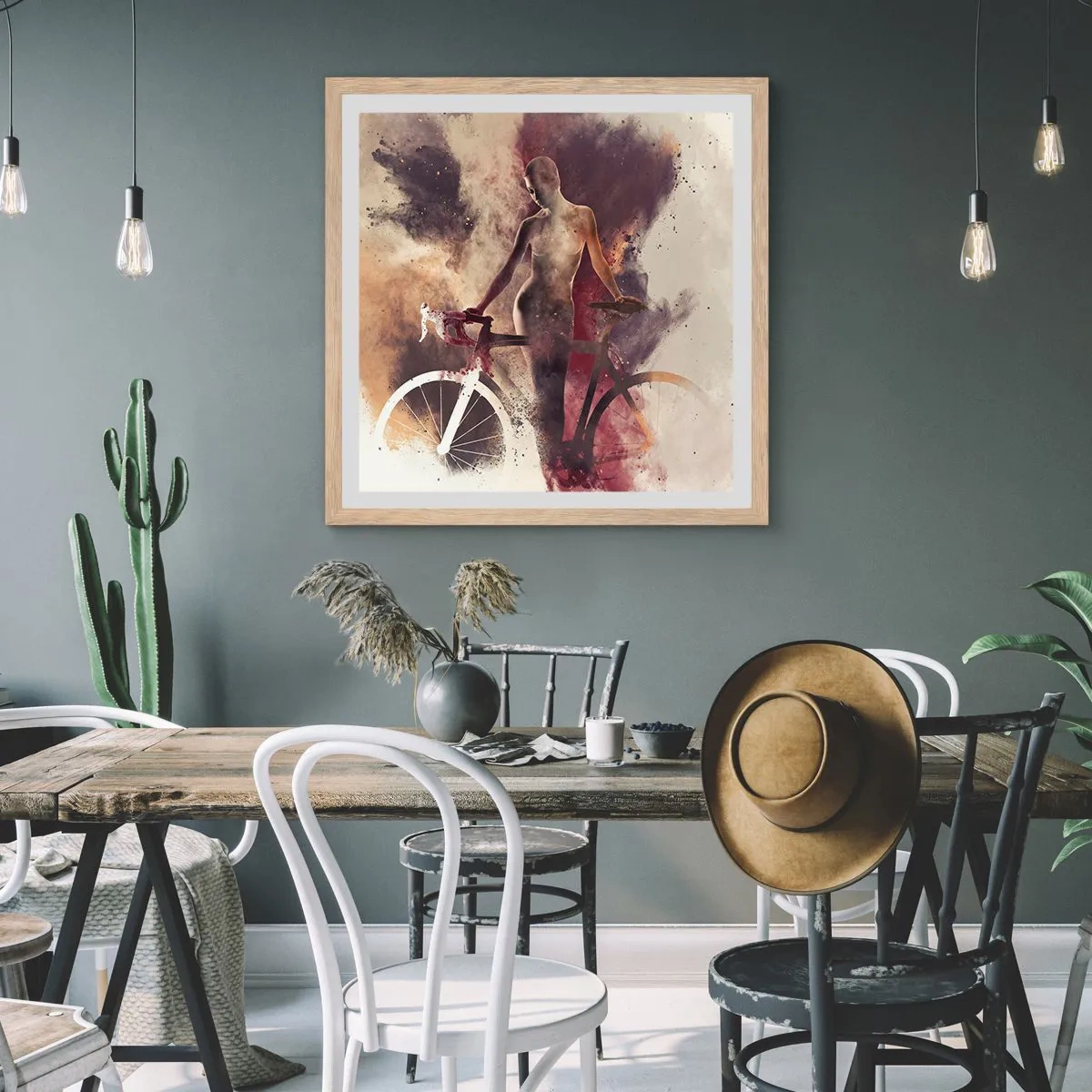 Poster in einem Rahmen aus heller Eiche - Eine Fahrradseele in Marmorformen - 40x40 cm