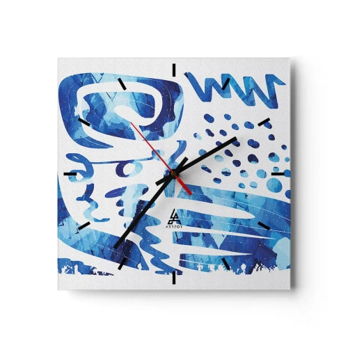 Wanduhr - Glasuhr - Abstraktes Muster in Blautönen - 30x30cm - Zurück zu den Wurzeln - Moderne Wanddekoration für Wohnzimmer und Schlafzimmer ARTTOR