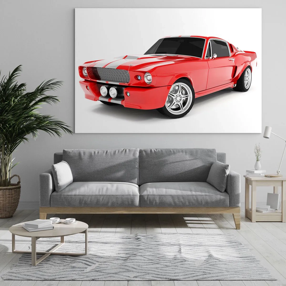 Glasbild - Bild auf glas - Roter klassischer Mustang-Sportwagen - 120x80cm - Ein Mustang so schnell wie der Wind - Moderne Wanddekoration für Wohnzimmer und Schlafzimmer ARTTOR