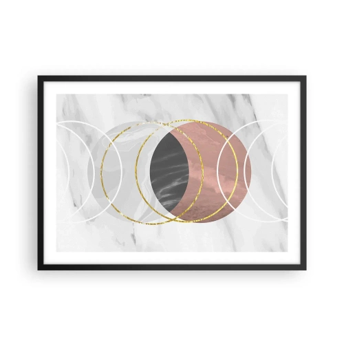 Poster in einem schwarzem Rahmen - Abstrakte geometrische Komposition mit Kreisen und metallischen Details - 70x50cm - Musik der Sphären - Moderne Wanddekoration für Wohnzimmer und Schlafzimmer ARTTOR