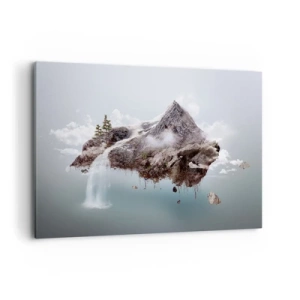 Bild auf Leinwand - Leinwandbild - Ein surrealer Berg, der in den Wolken schwebt, mit einem Wasserfall - 120x80cm - Mit dem Auge eines Surrealisten - Moderne Wanddekoration für Wohnzimmer und Schlafzimmer ARTTOR